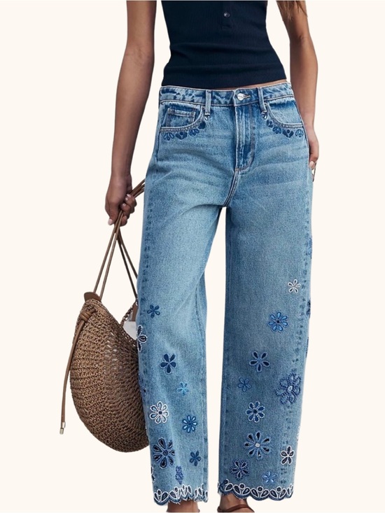 DRIFTWOOD Denim - Anthropologie Driftwood Elaine Doily Daisy High Rise Barrel Jeans W28 Never Worn